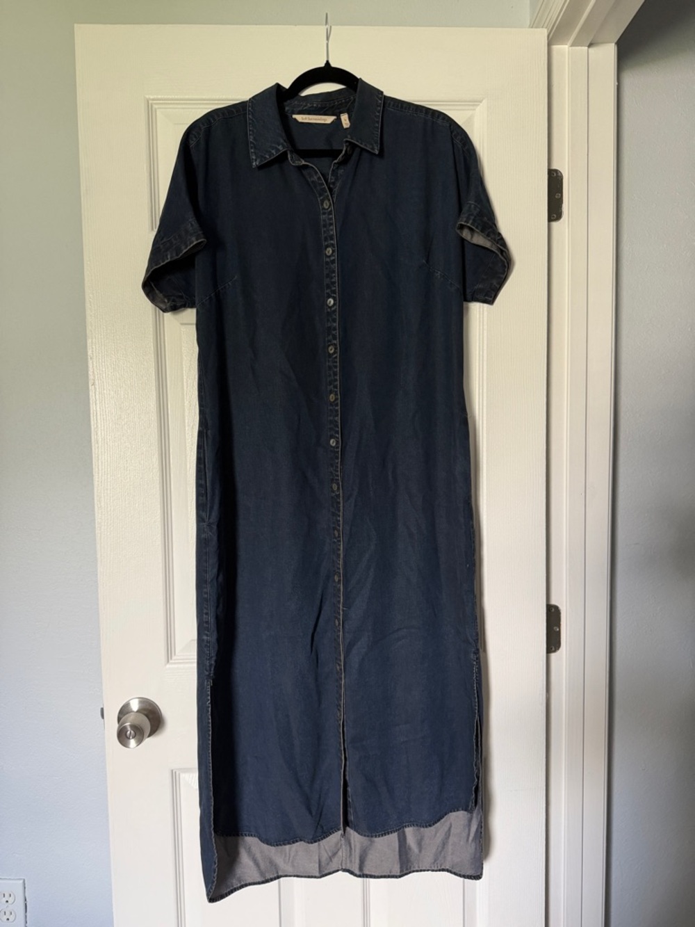 Soft Surroundings Navy Button-Front Denim Maxi Dress